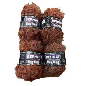 Lot 4 Bernat Bling Bling Yarn Skeins 1.75oz Moulin Rouge Red Orange Nylon Disc